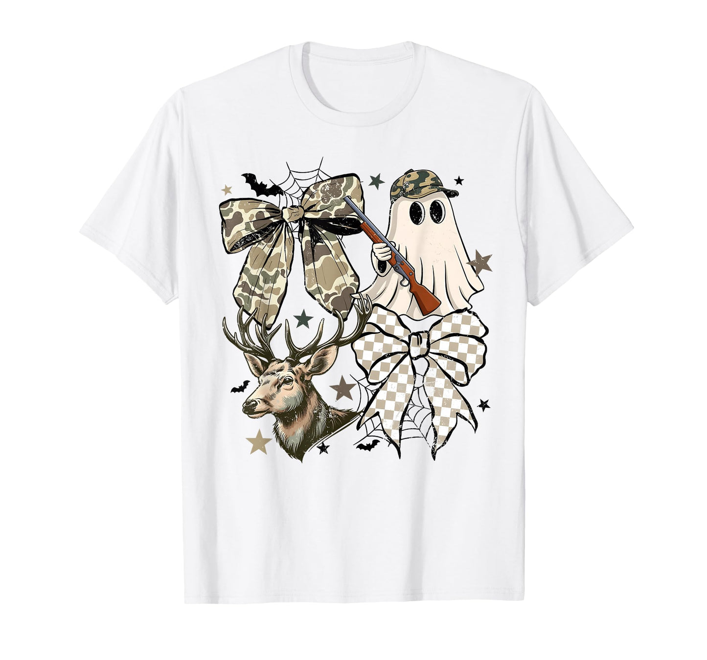 Camo Ghost Coquette Bow Camouflage Deer Hunting Girl Women T-Shirt