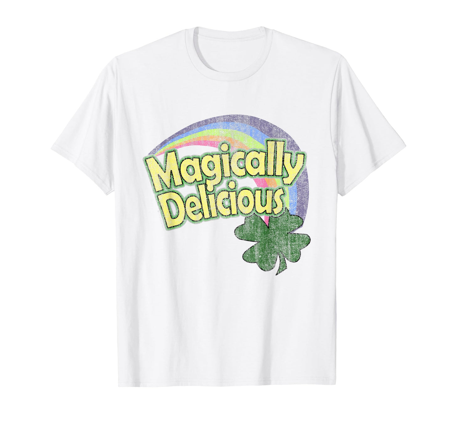 CuteComfy Magically Delicious 80s Vintage St. Patrick's Day Lucky Charm Green Retro Rainbow Short Sleeve T-Shirt - Small - Unisex-Adults