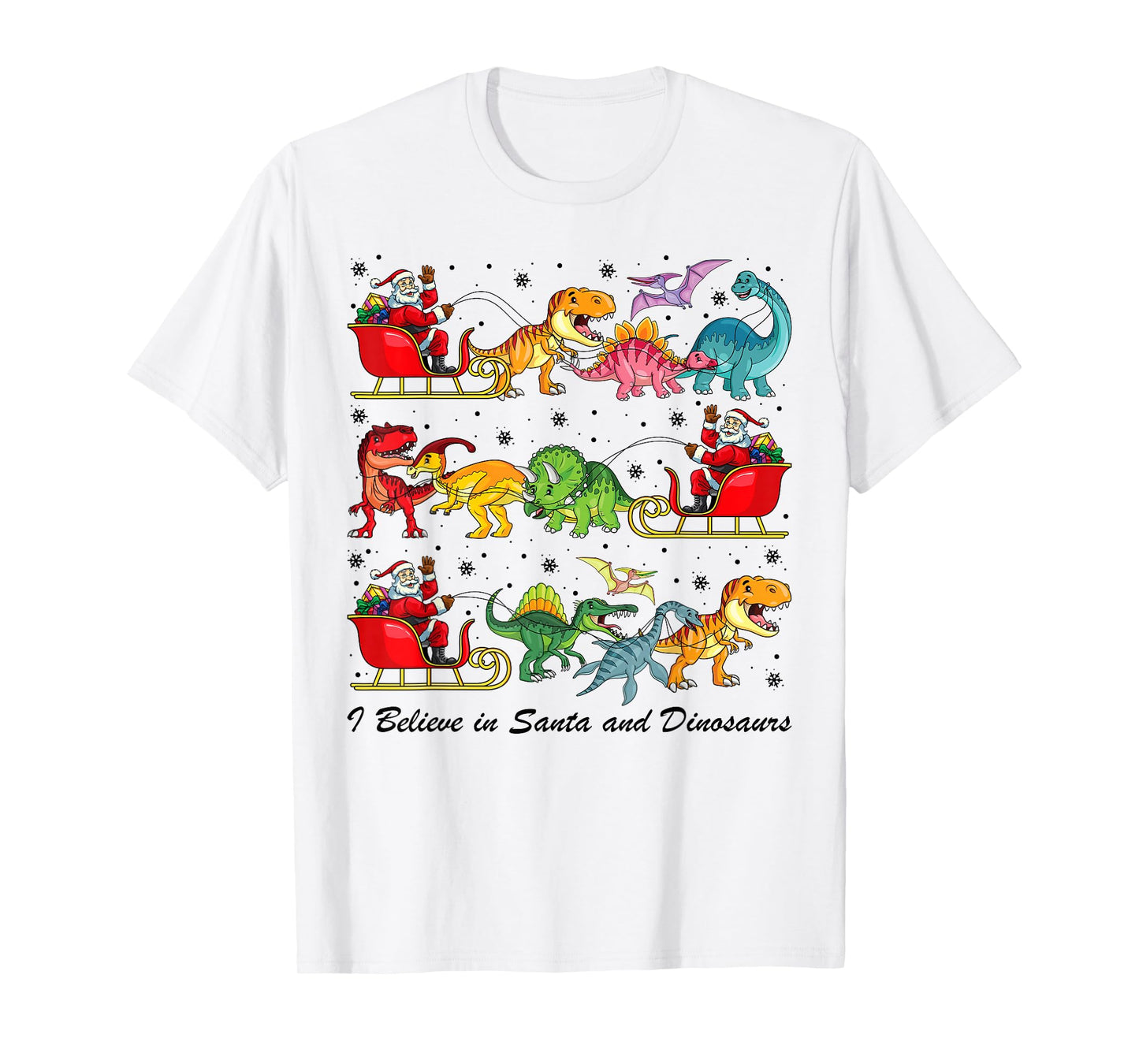 I Believe in Santa and Dinosaur Merry Christmas Boys Kids T-Shirt