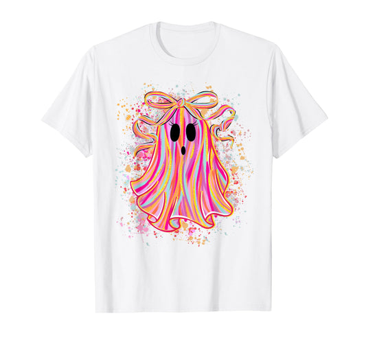 Preppy Boo Ghost Coquette Bow Halloween Spooky Season Girls T-Shirt