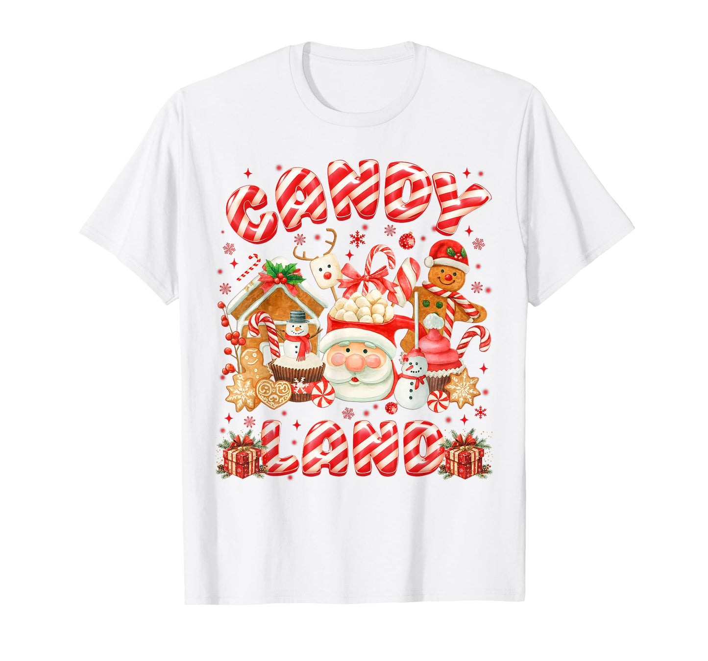 Vintage Candy Cane Land Santa PJs Christmas Xmas Girl Women T-Shirt