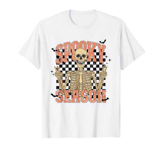 Retro Groovy Halloween Spooky Season Skull Spooky Skeleton T-Shirt