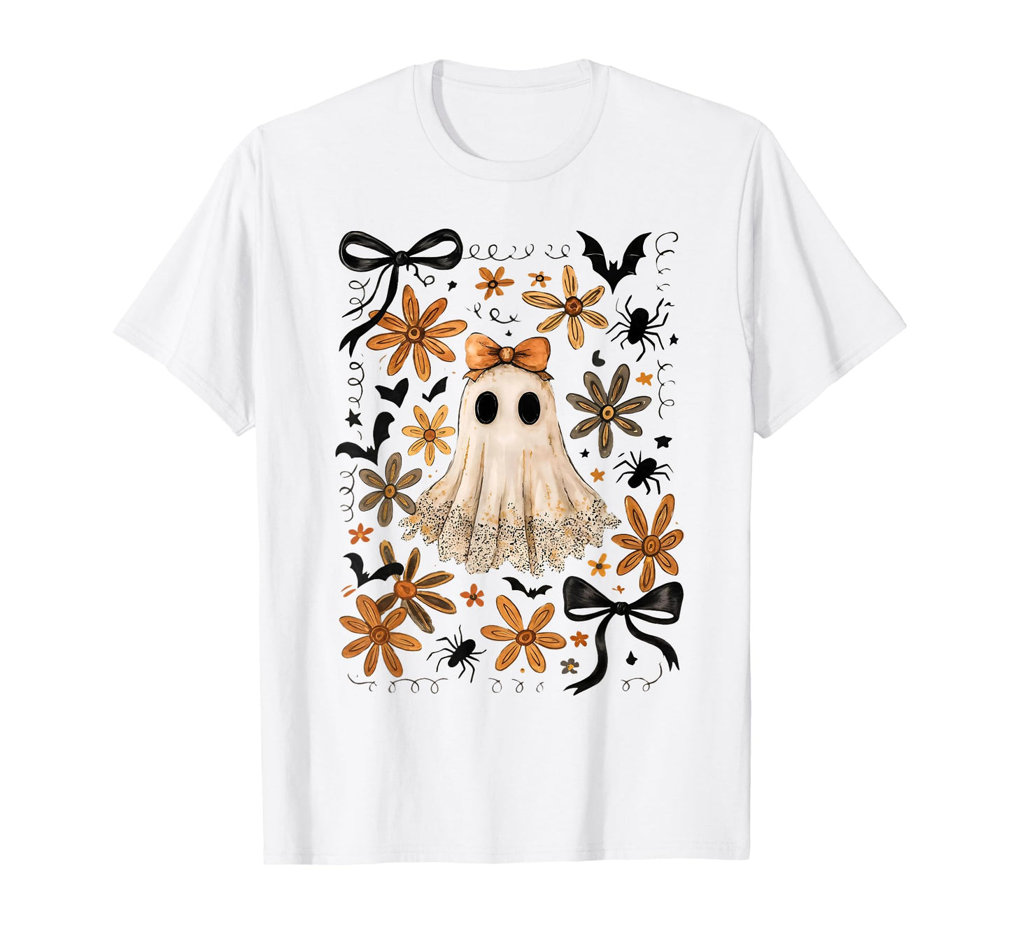 Wildflower Spooky Season Halloween Funny Ghost Coquette Bow T-Shirt