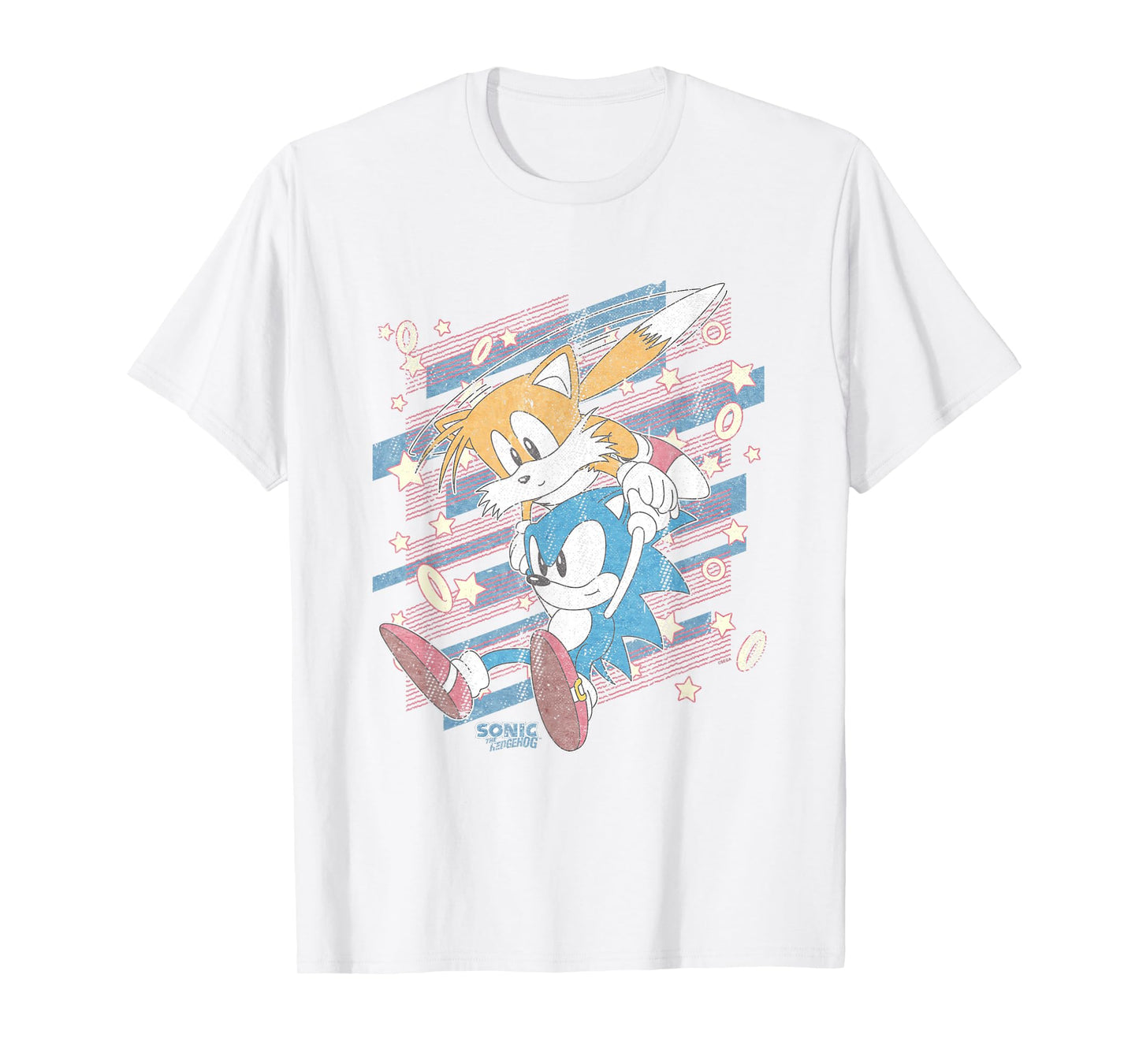 Sonic The Hedgehog Sonic & Tails Americana Distressed Logo T-Shirt
