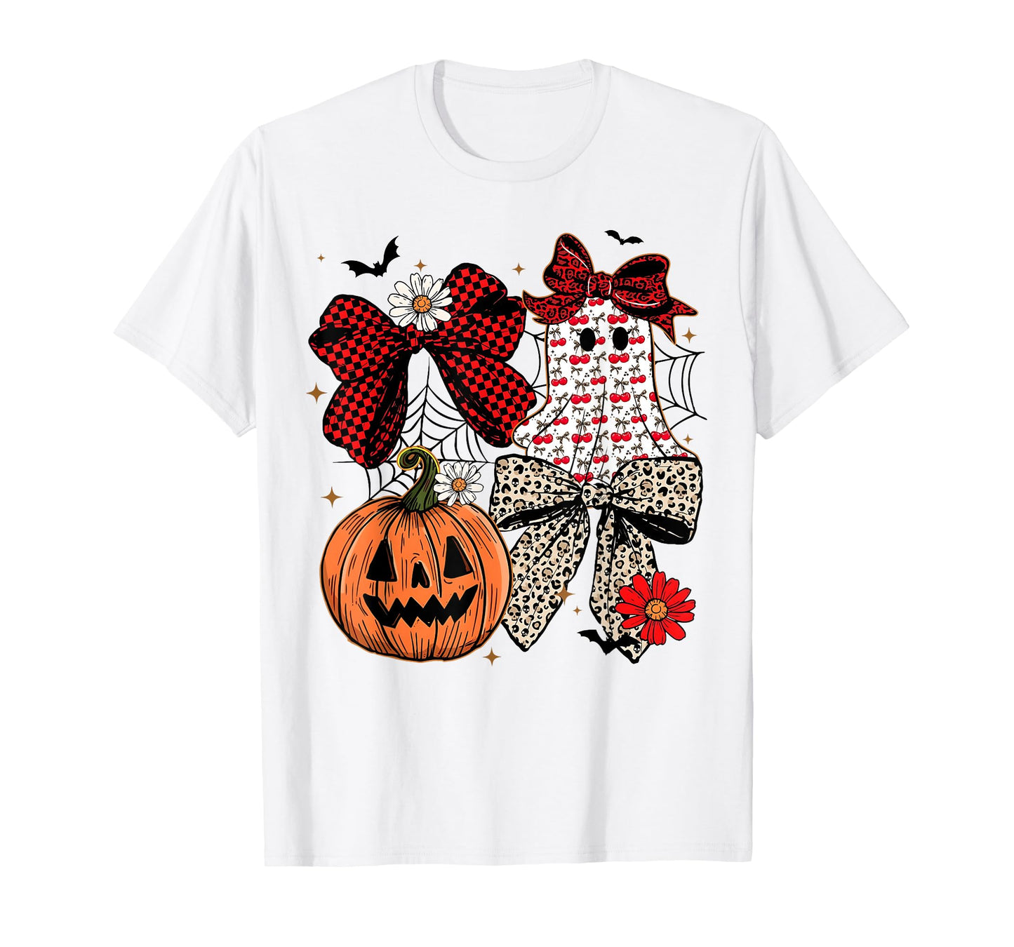 Leopard Coquette Bow Boo Ghost Pumpkin Halloween Women Kids T-Shirt
