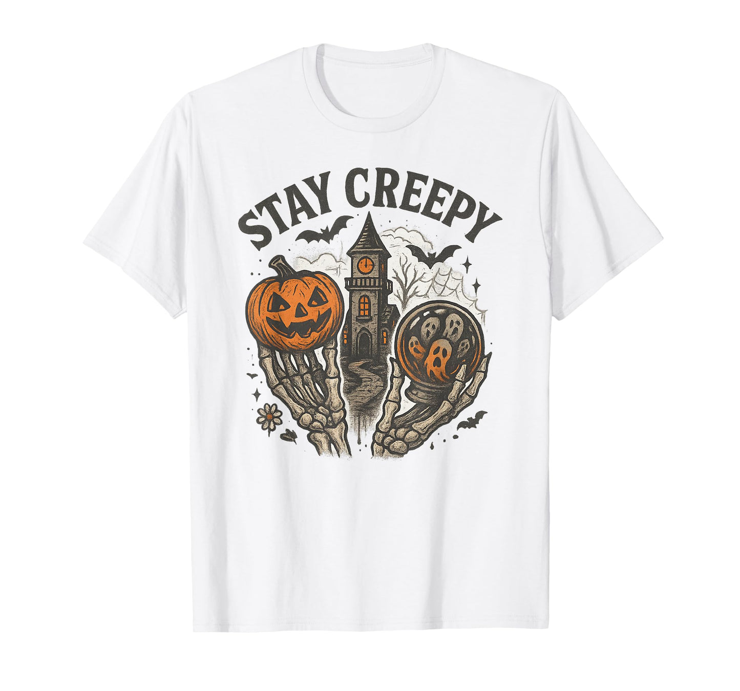 Stay Creepy Vintage Halloween Haunted House Graphic T-Shirt