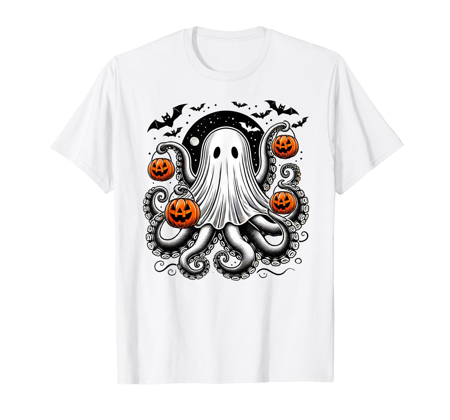 Spooky Tentacled Ghost Octopus - Halloween Kraken Pumpkins T-Shirt
