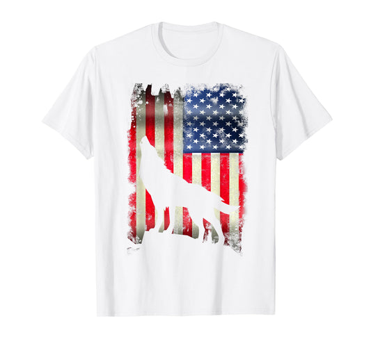 USA Wolf Vintage American Flag Funny Animal T Shirt T-Shirt for Women Kids Men