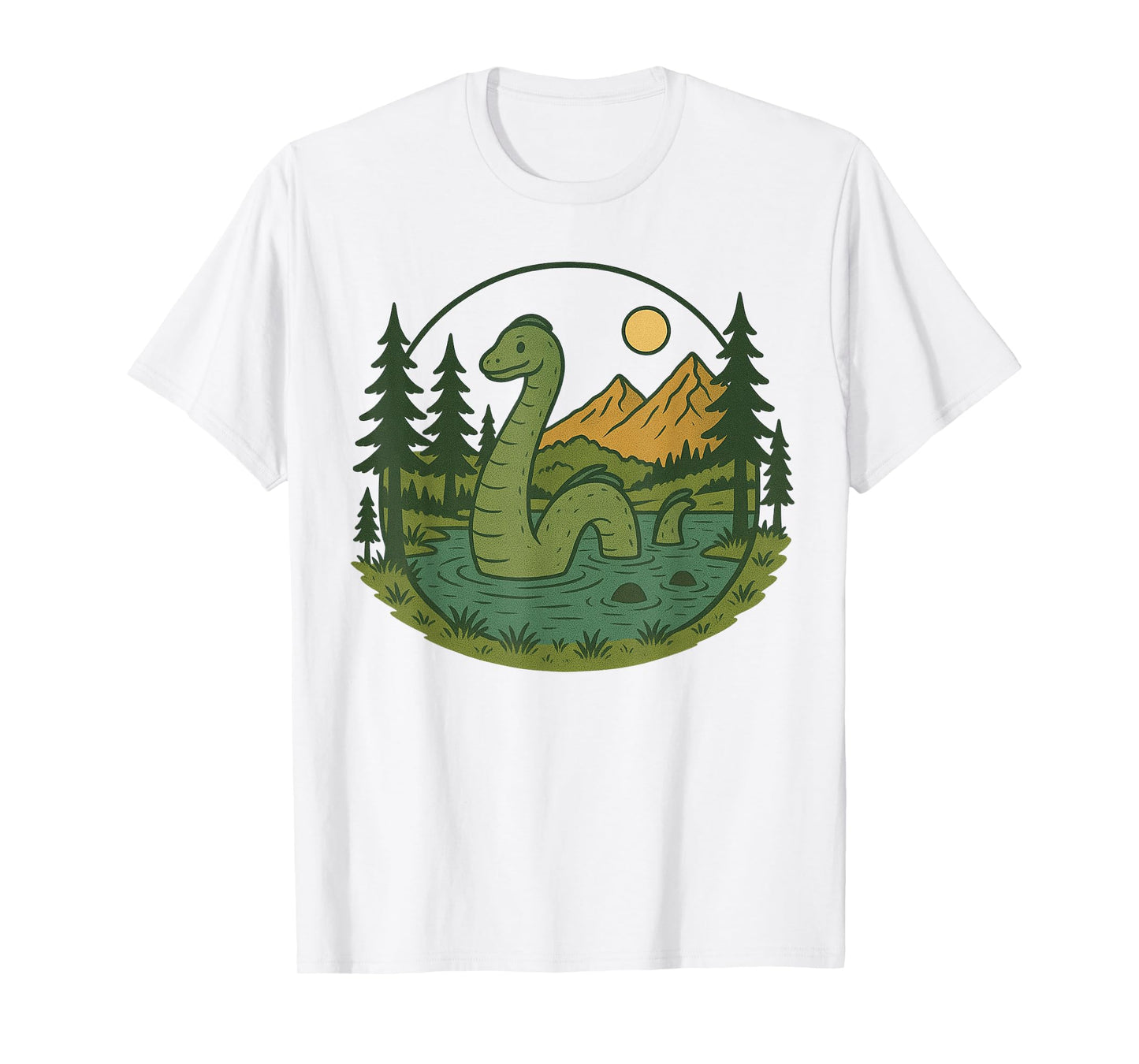 Loch Ness Monster with Trees and Mountains Vintage Nessie T-Shirt