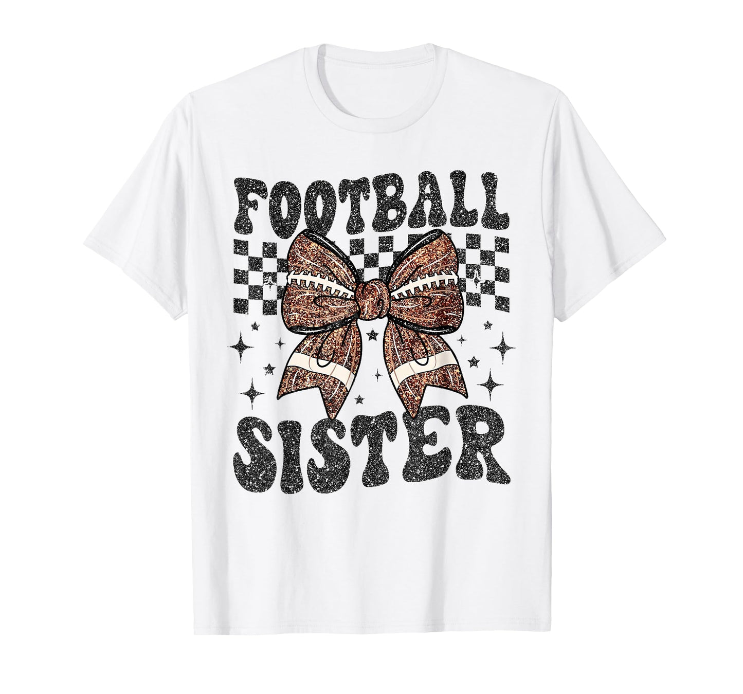 Checkered Football Sister Coquette Bow Game Day Women Girls T-Shirt