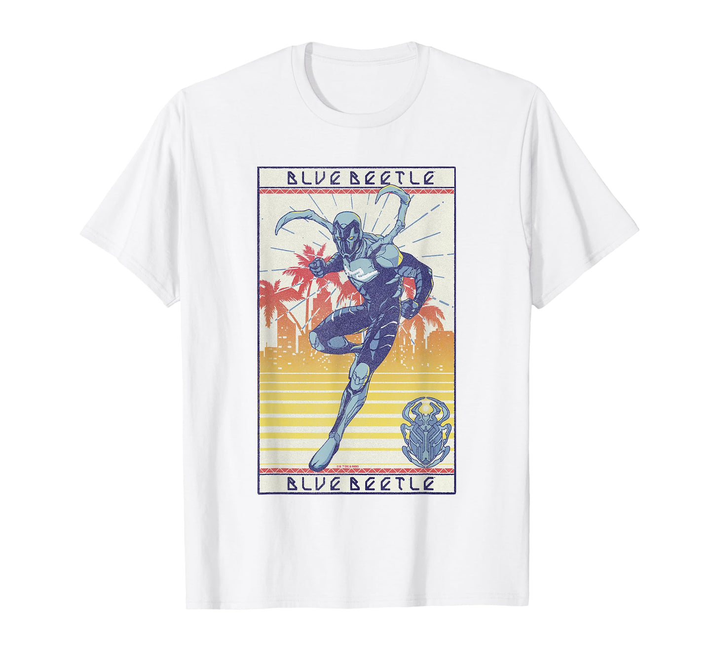 Blue Beetle Cool Pose Over Sunny City Vintage Portrait T-Shirt