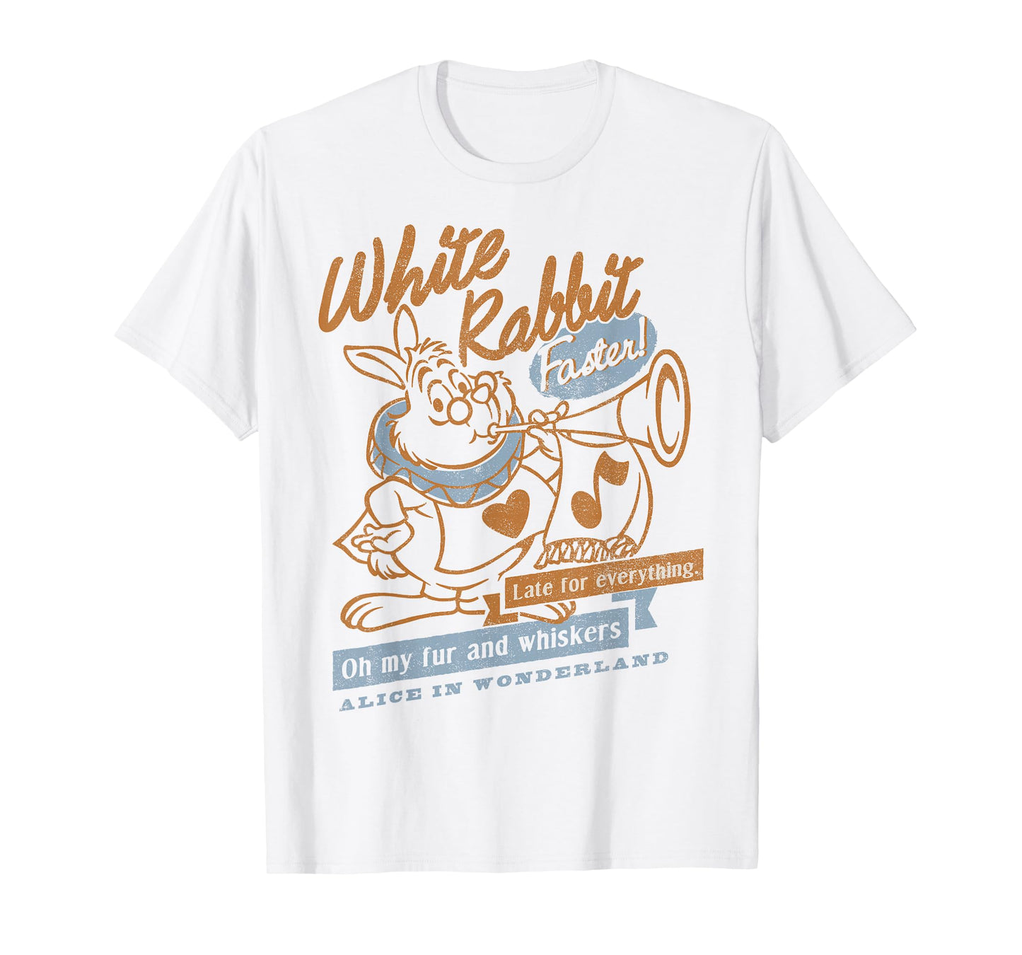 Disney Alice in Wonderland White Rabbit Outlined Text Poster T-Shirt Small