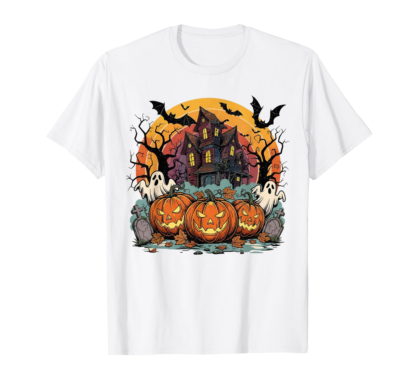 Spooky Pumpkin Ghost Haunted House Halloween T-Shirt