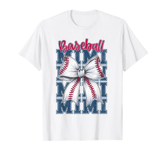 Cute Baseball Mimi Biggest Fan Grandma Grandmom Baseball Bow T-Shirt