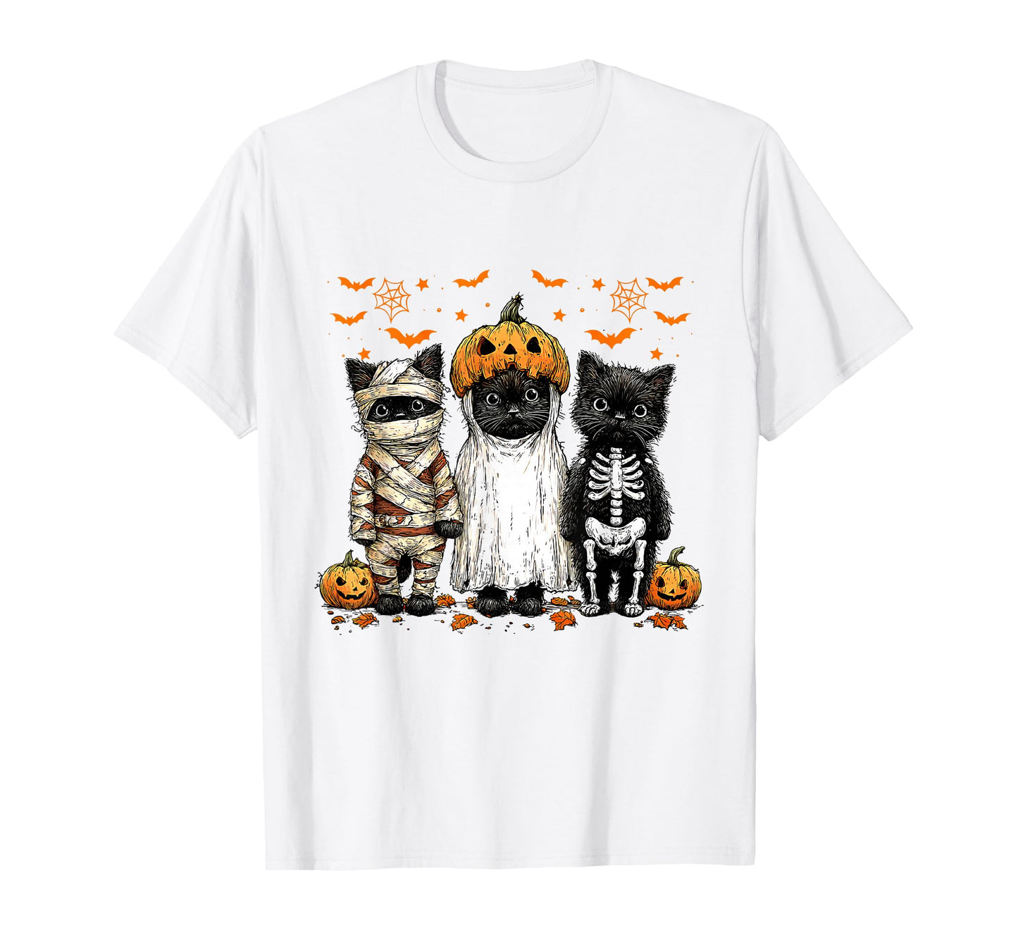 Funny Black Cat Halloween Pumpkin Spooky Ghost Men Women T-Shirt