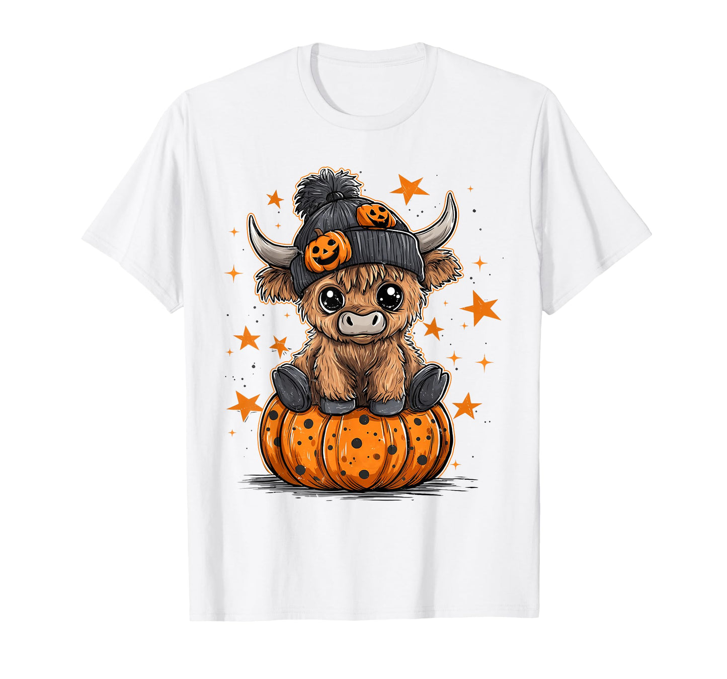 Halloween Highland Cow Witchy Cow Spooky Season Pumpkin T-Shirt