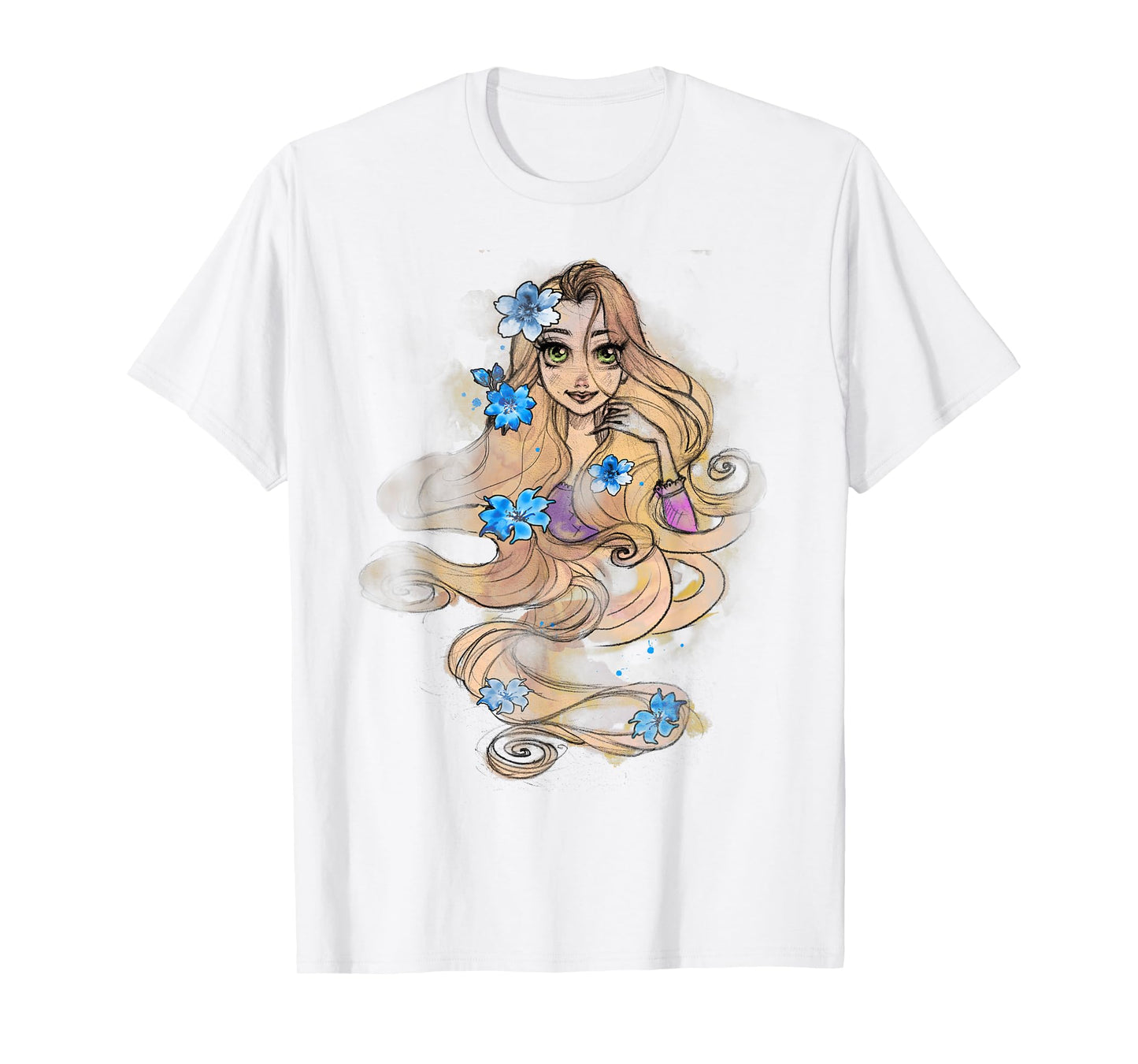 Disney Tangled Rapunzel Watercolors Portrait Graphic T-Shirt T-Shirt Small