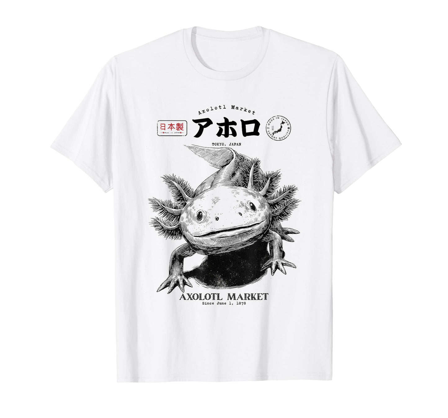 Vintage Axolotl Market Japanese Tokyo Retro Animal T-Shirt