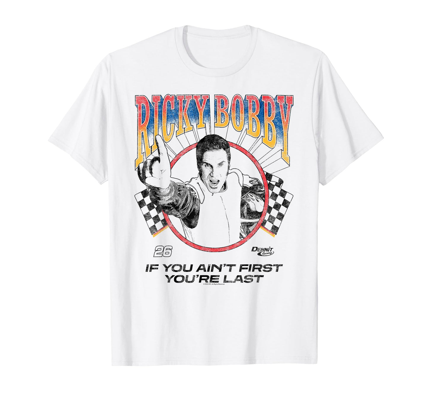Talladega Nights Ricky Bobby Outline Checkered Flags Movie T-Shirt