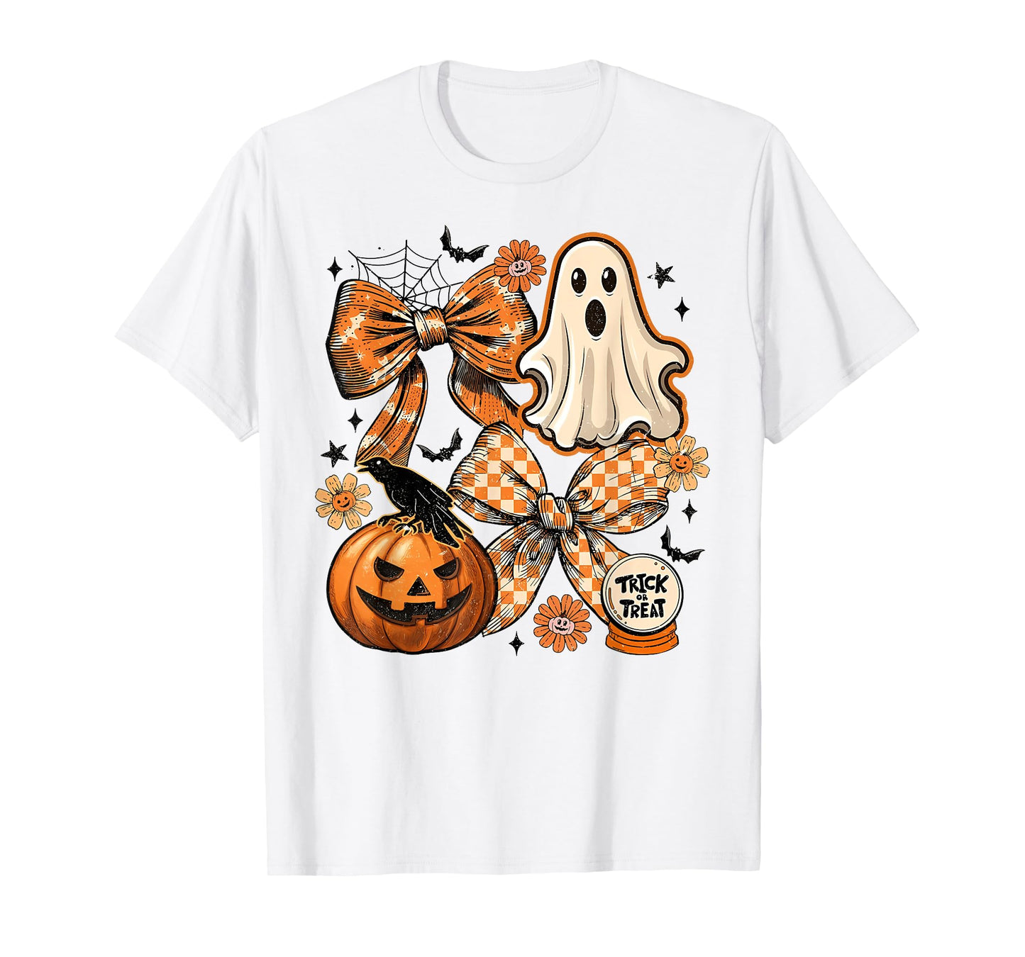 Halloween Pumpkin Coquette Bow Ghost Spooky Trick Or Treat T-Shirt