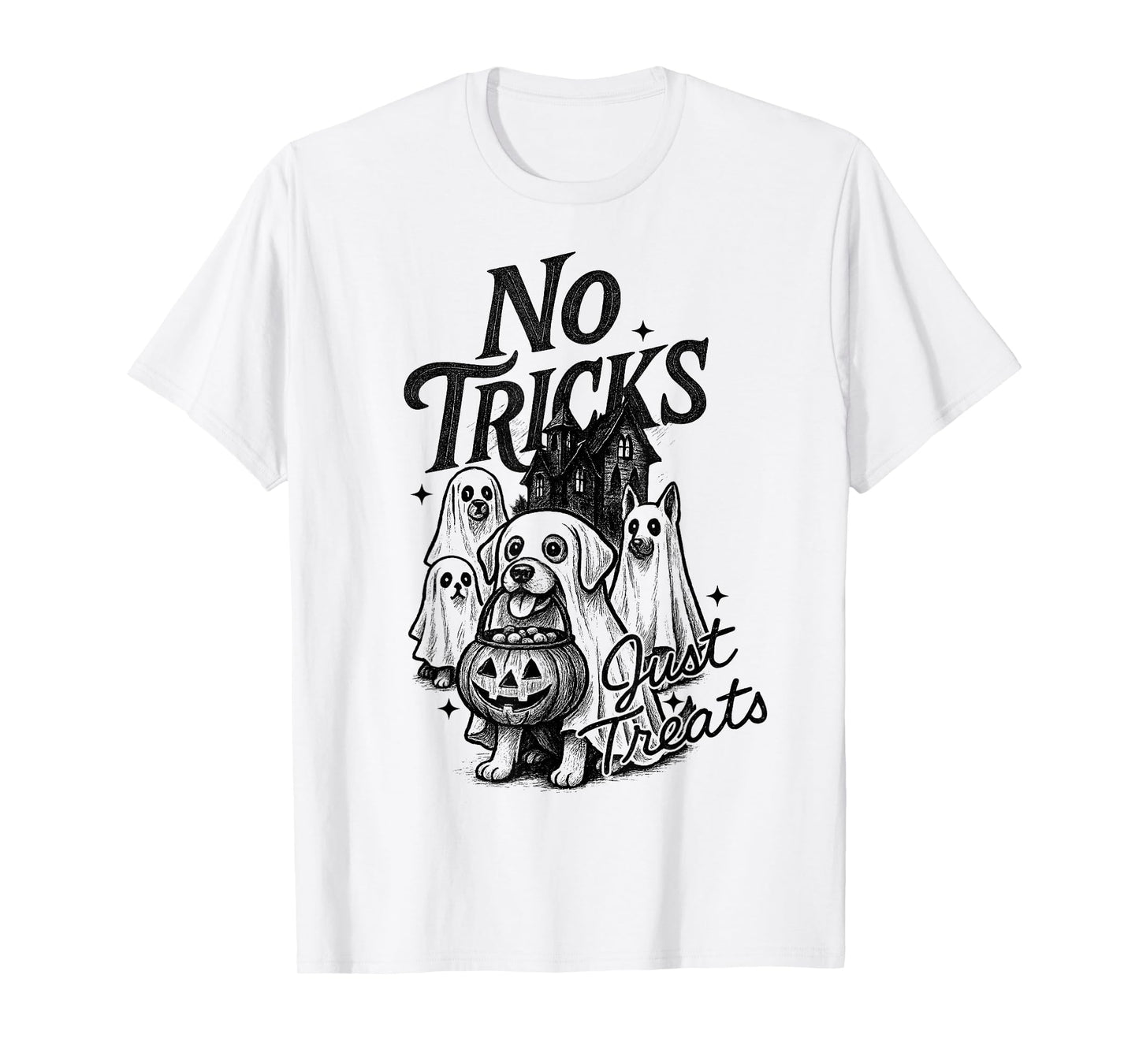 Happy Halloween No Tricks Just Treats Cute Ghost Dogs Spooky T-Shirt