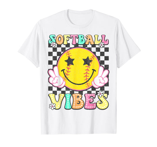 Softball Vibes Softball Retro Groovy Game Day Girls Women T-Shirt
