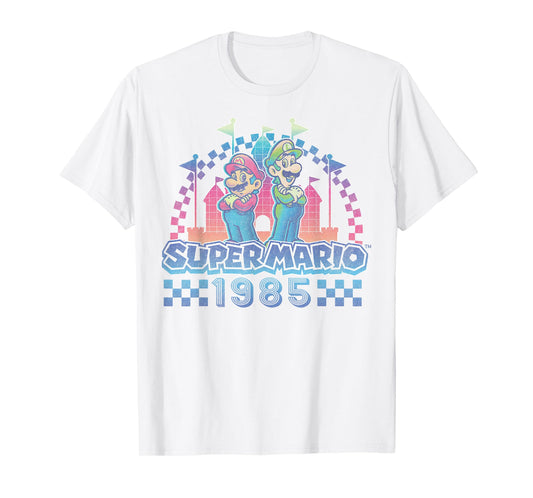 Super Mario Bros Retro Rainbow 1985 Vintage Race Track Duo T-Shirt