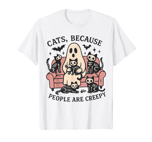 Cats Because People are Creepy Ghost Halloween Cat Mom T-Shirt