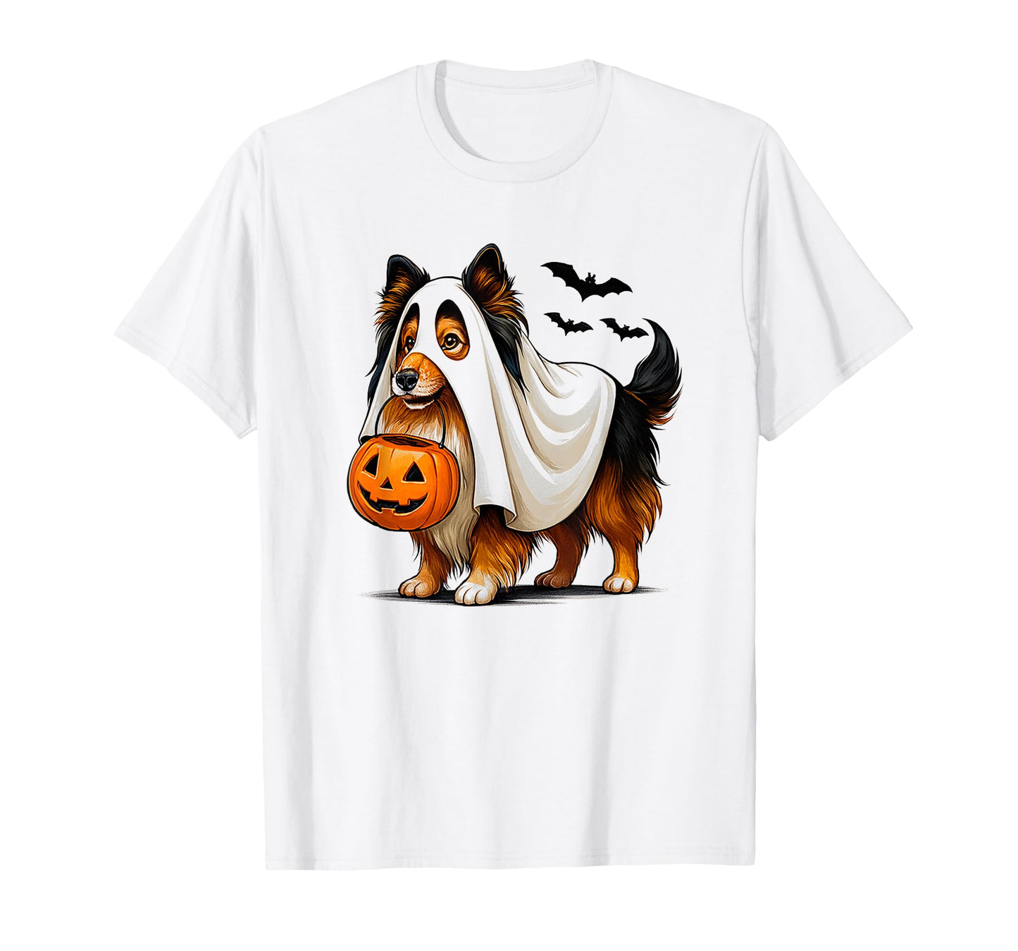 Funny Sheltie Ghost Halloween Shetland Sheepdog JackoLantern T-Shirt