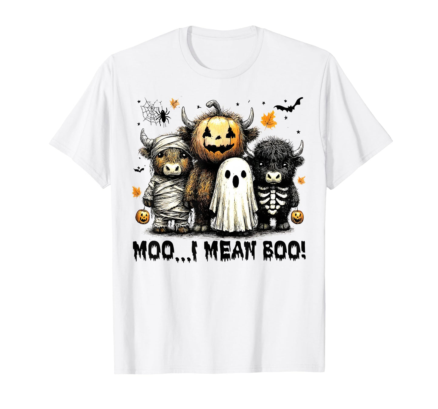 Moo I Mean Boo Ghost Cow Funny Halloween Men Women Kids T-Shirt