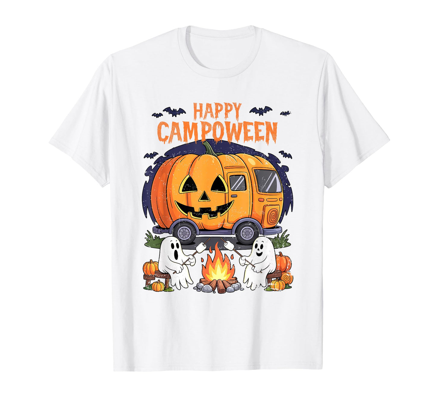 Happy Camp-O-Ween Halloween Camping Ghosts and Campfires T-Shirt