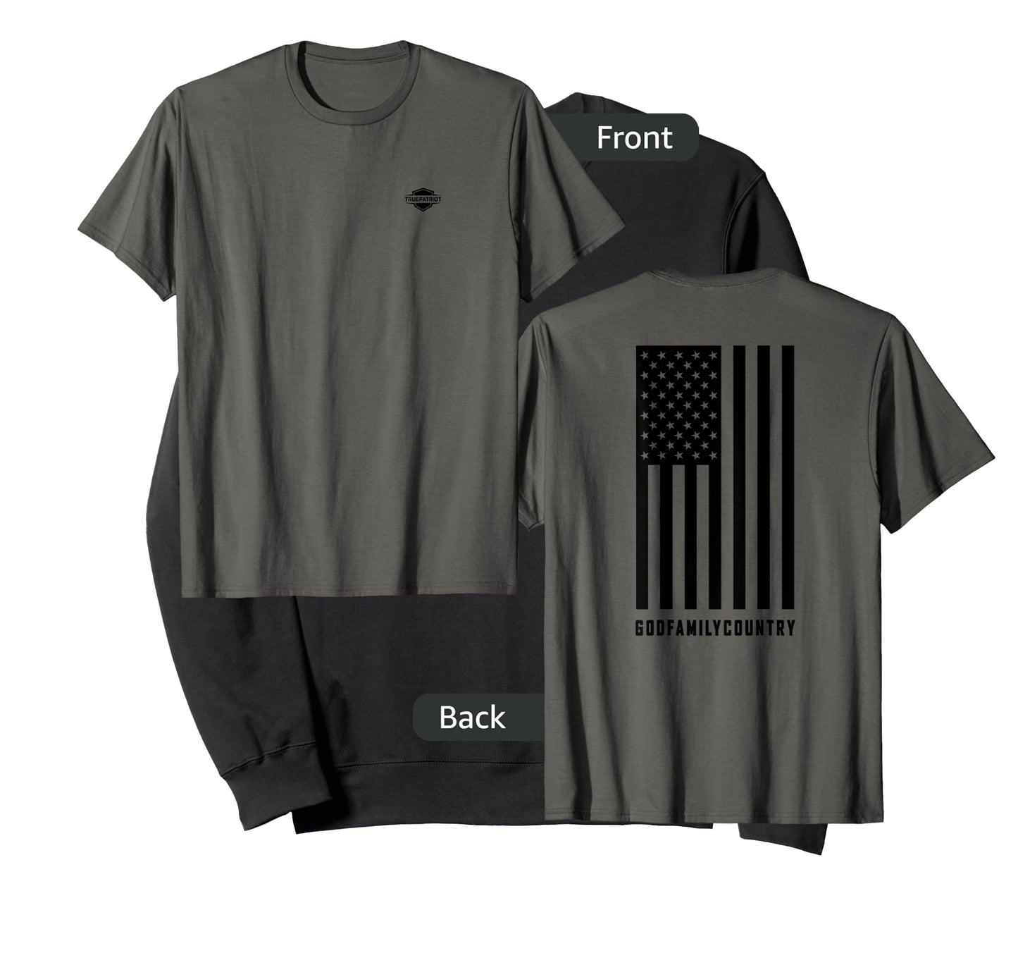 "God Family Country" T-Shirt with black U.S. Flag on back T-Shirt