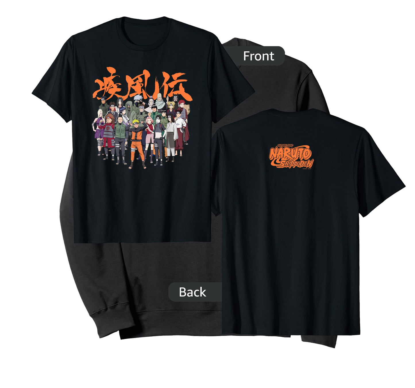 Naruto Shippuden Cast Group with Logo Front and Back Anime T-Shirt