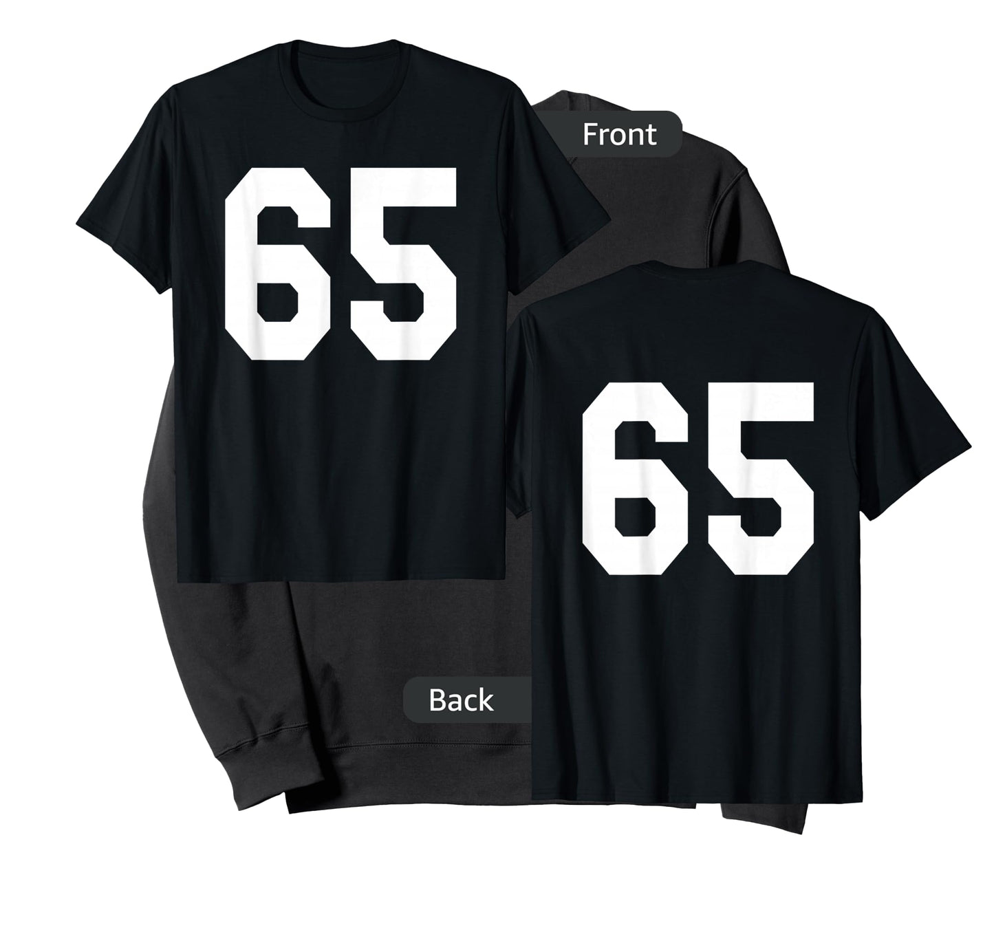 Number 65 Sports Jersey Front and Back Team Player T-Shirt