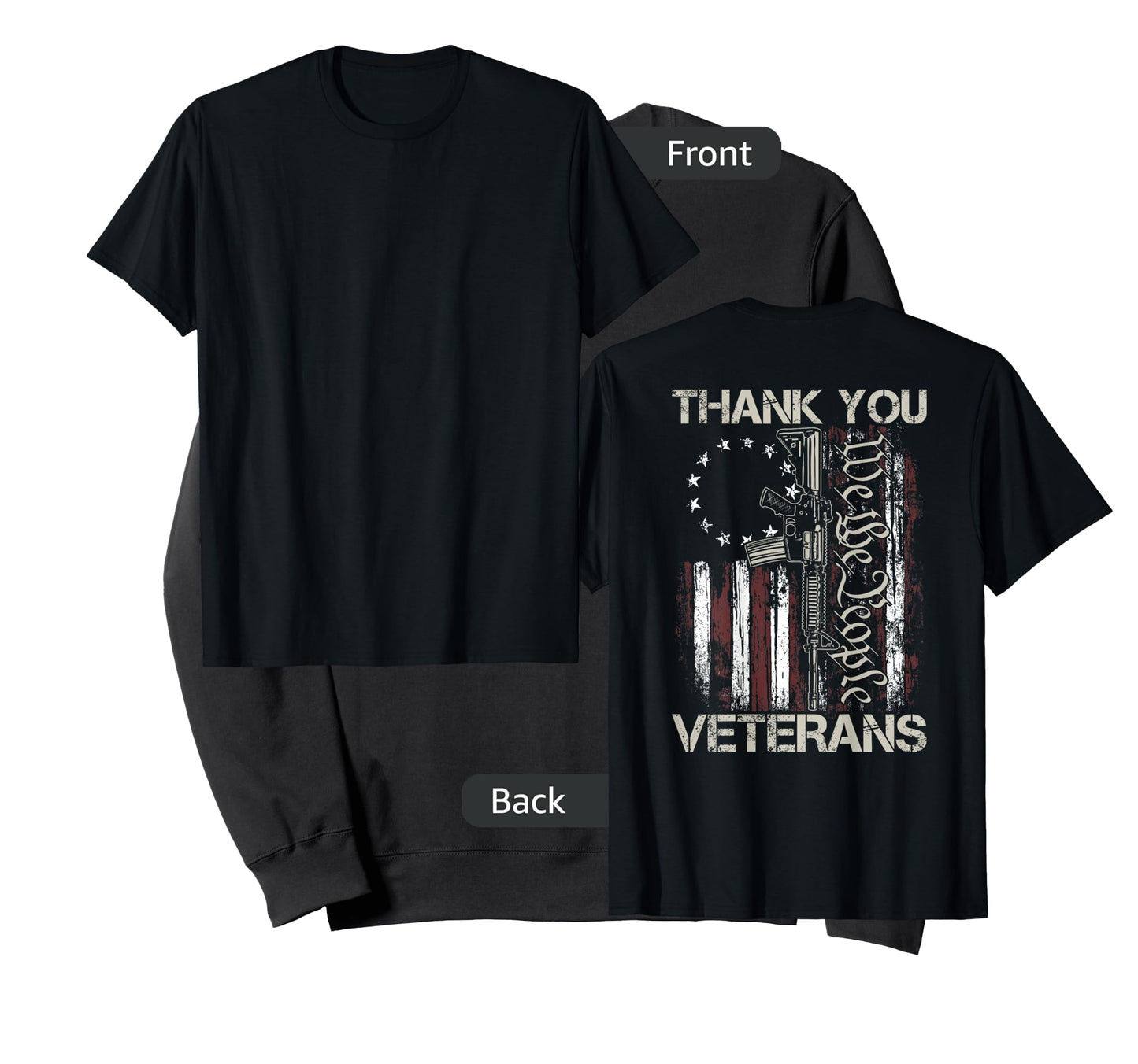USA Veteran Gun American Flag Thank You Veterans (on back) Women Men T-Shirt