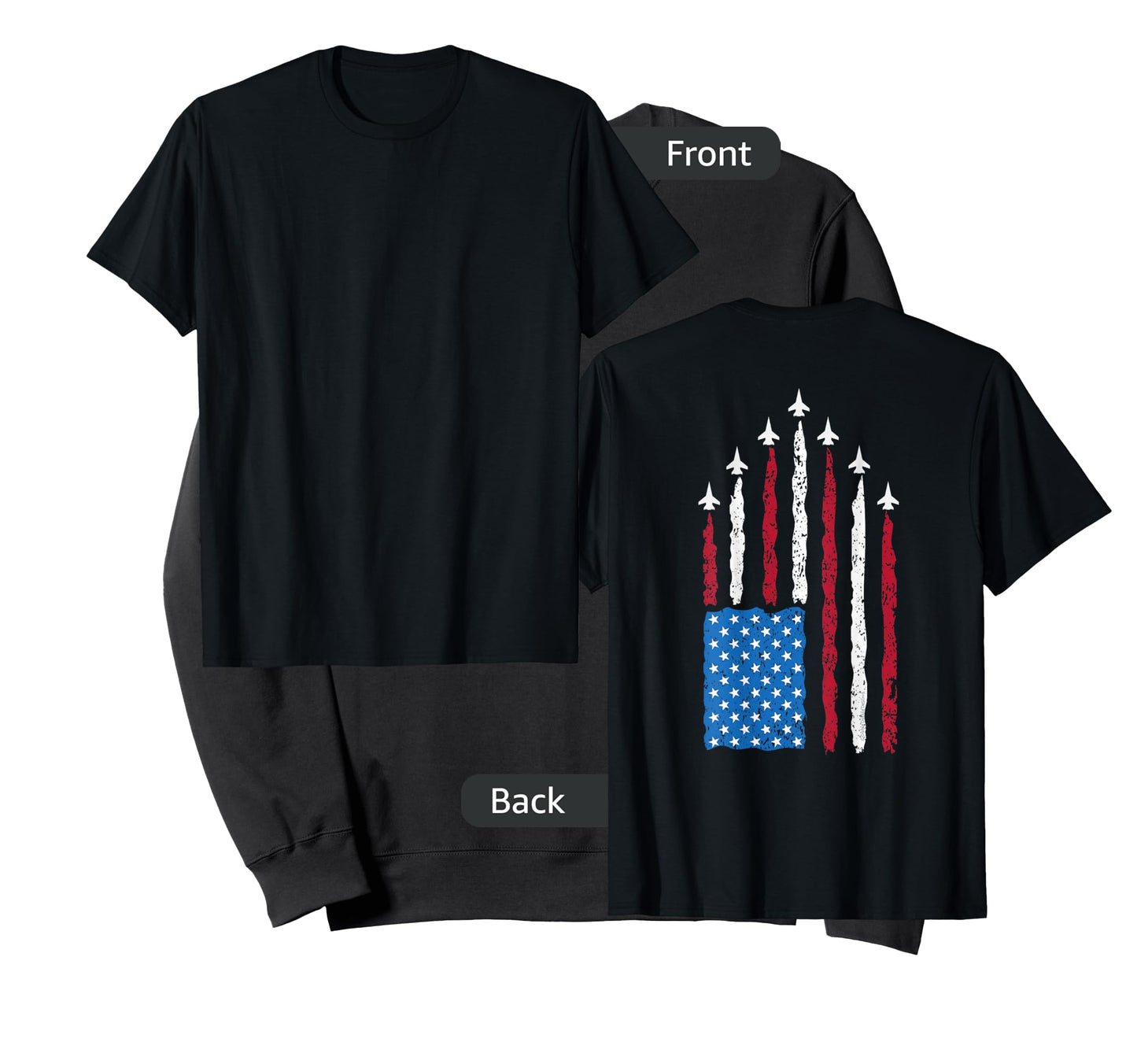 On Back Patriotic USA Flag Fighter Jets Military 4th of July T-Shirt