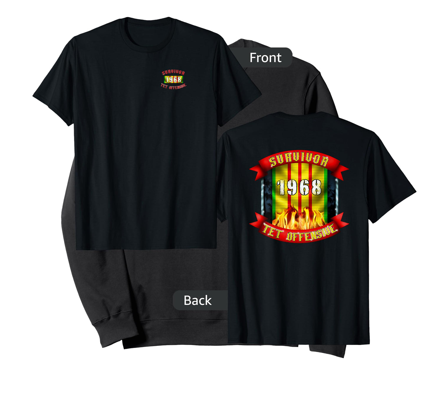 Patriot Issue 1968 TET Offensive Survivor Unisex-Adults Black Classic Fit Short Sleeve Collarless Crew Neck T-Shirt