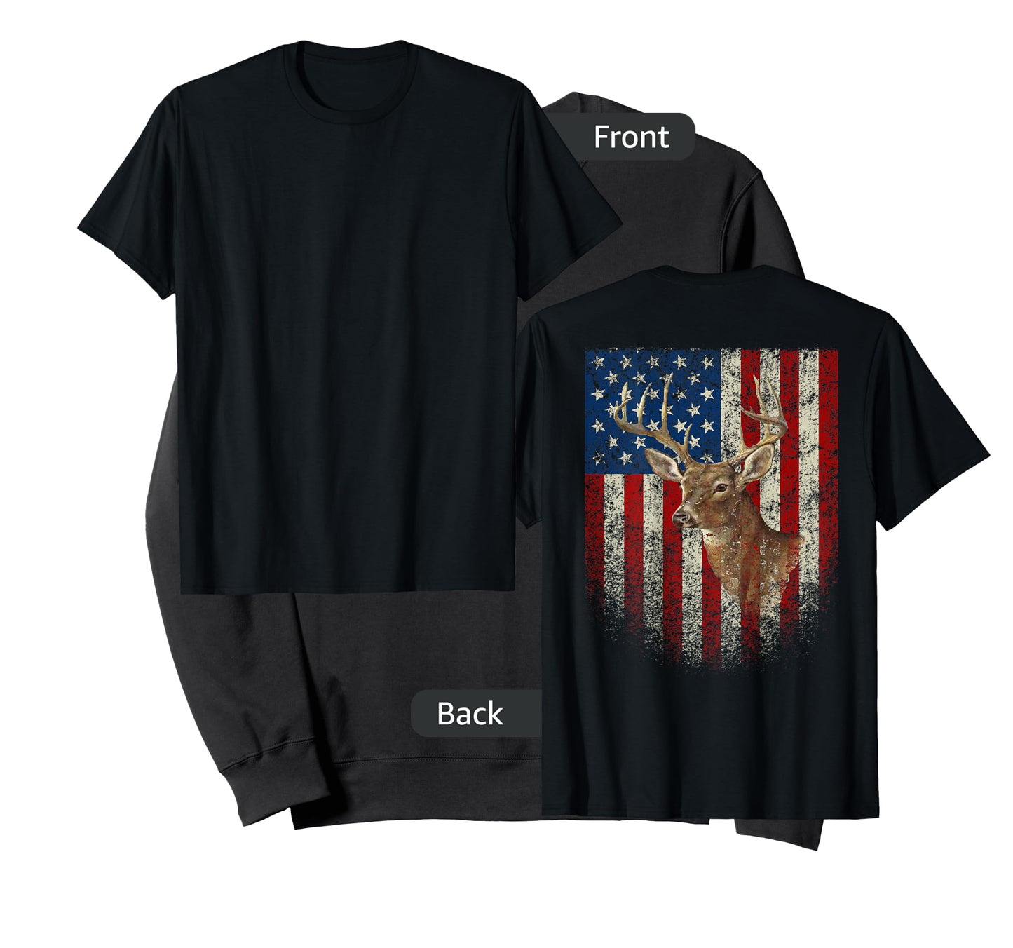 American Flag (Print on The Back) Deer Antlers Hunting T-Shirt