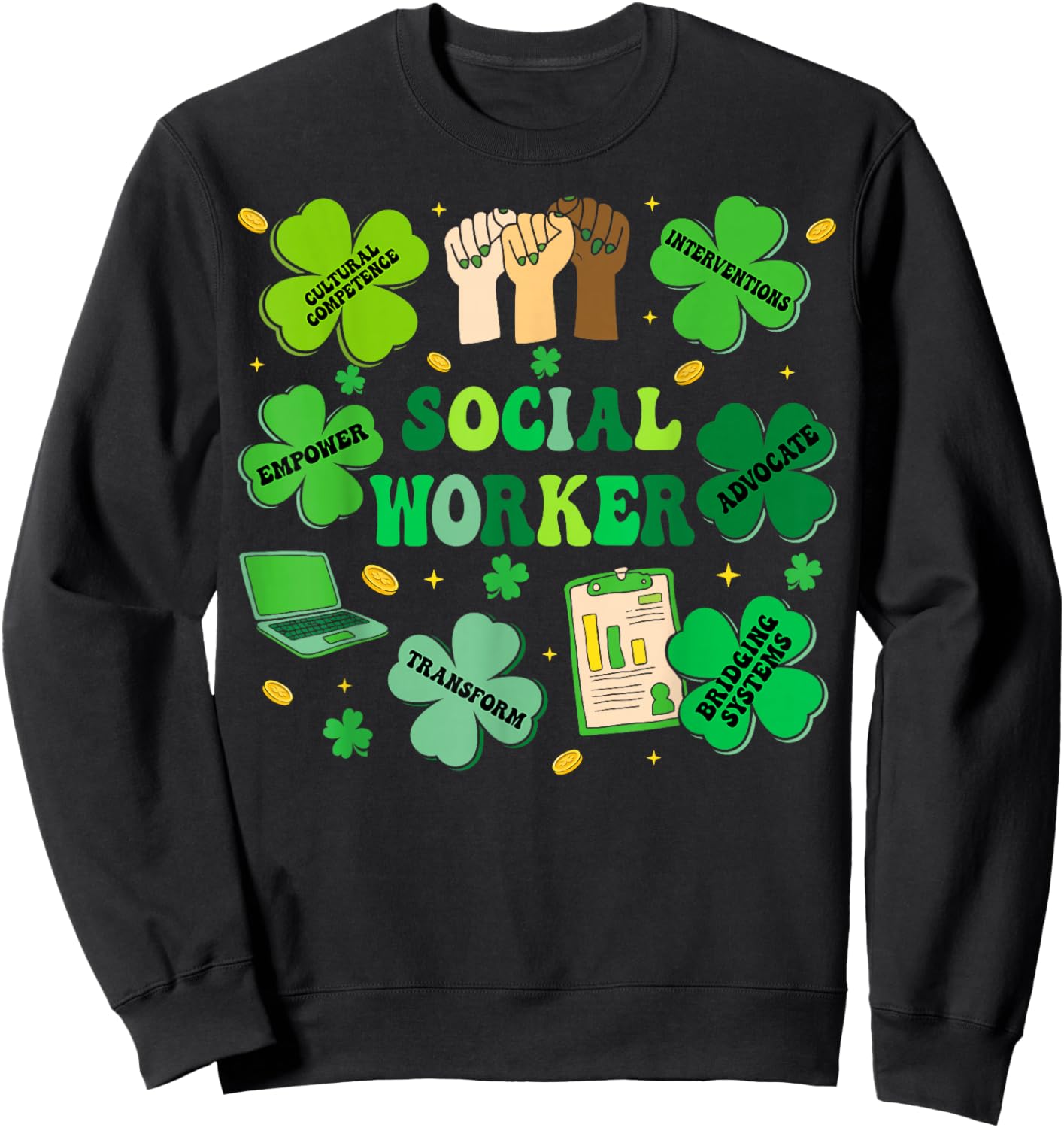 Social Worker Shamrock St Patricks Day Social Work T-Shirt - Sweatshirt | Black