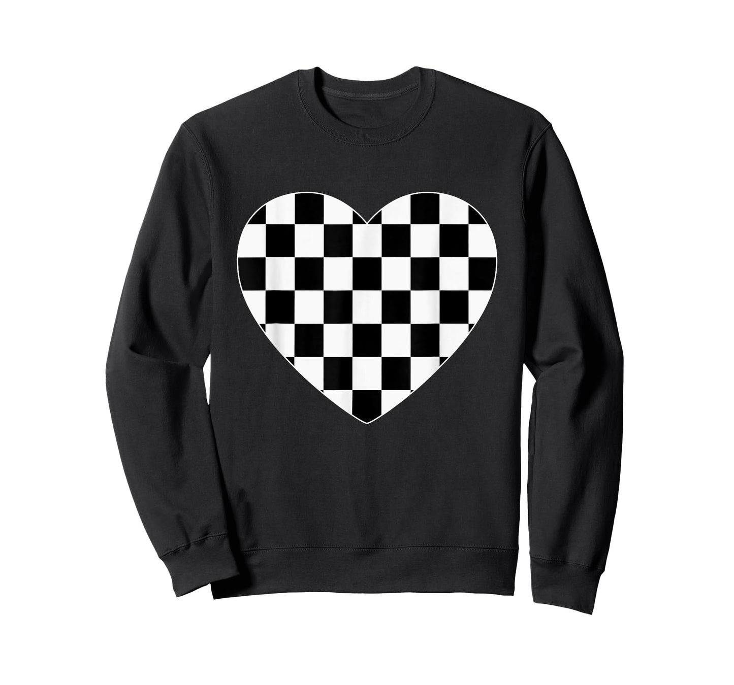 Checkered Love Heart Black White Cute Chess Game Women Men T-Shirt