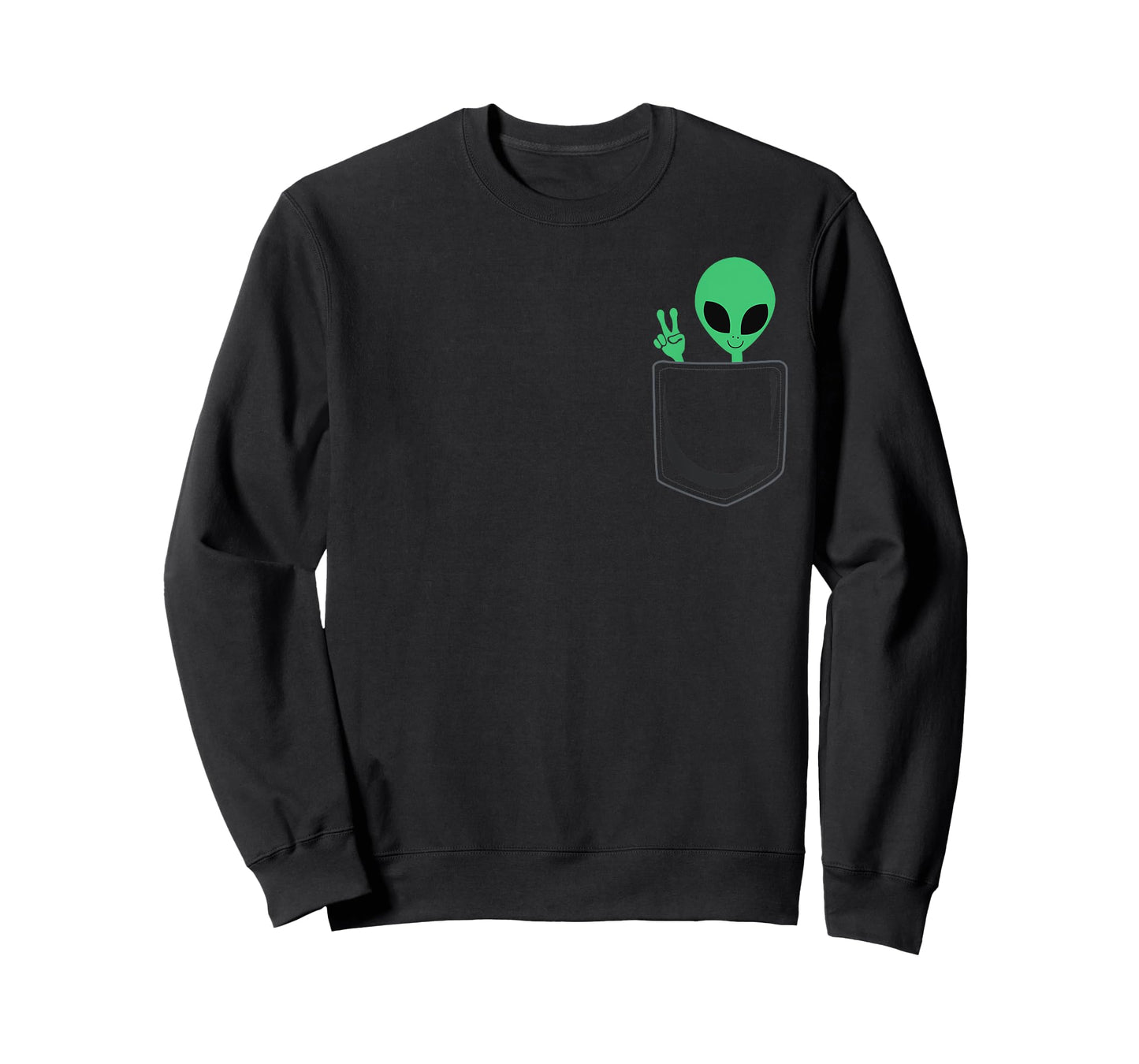 Cute Little Alien In Pocket Peace Sign Universe UFO T-Shirt