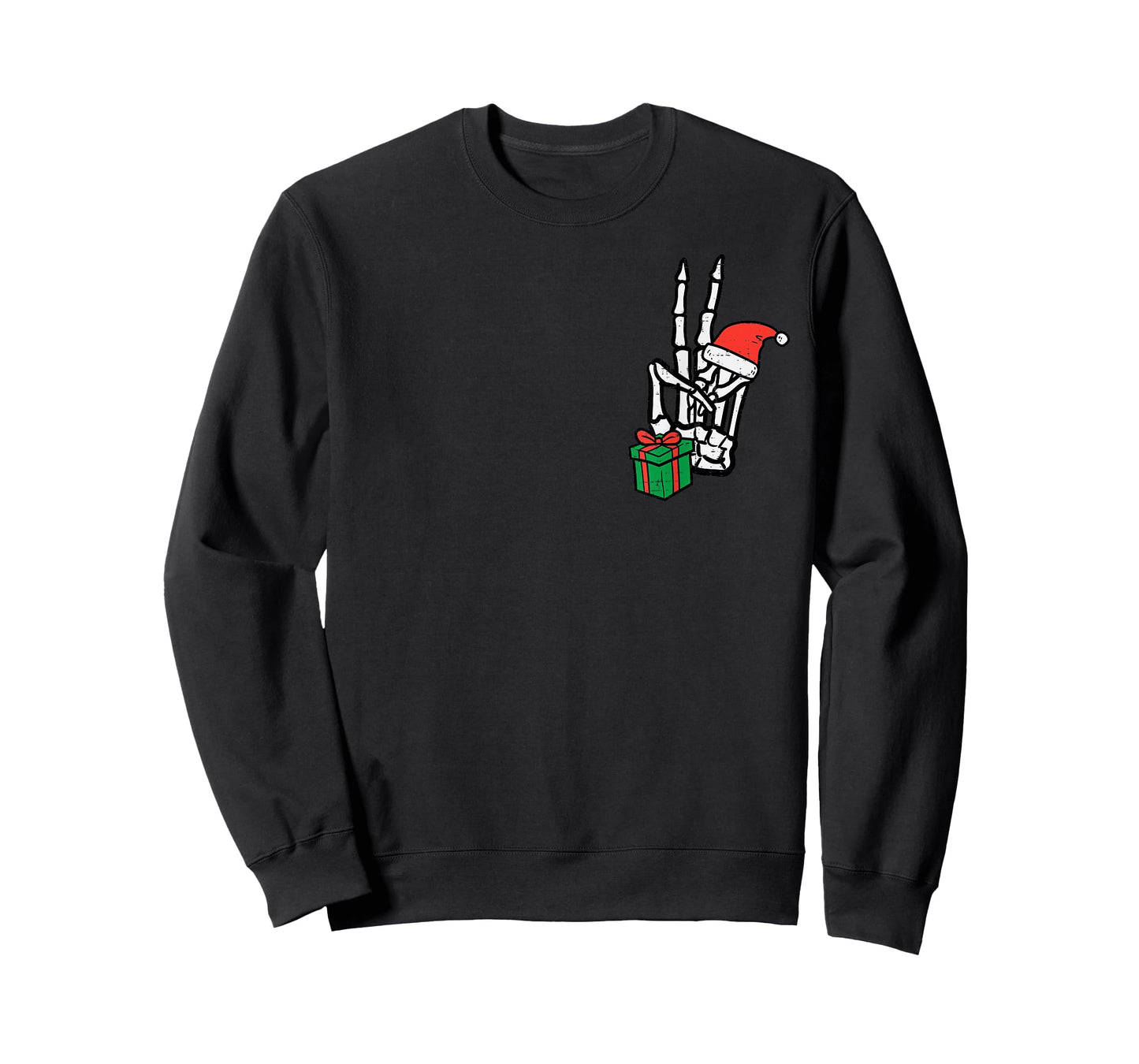 Christmas Skeleton Hand Peace Pocket Xmas Men Women Kids T-Shirt