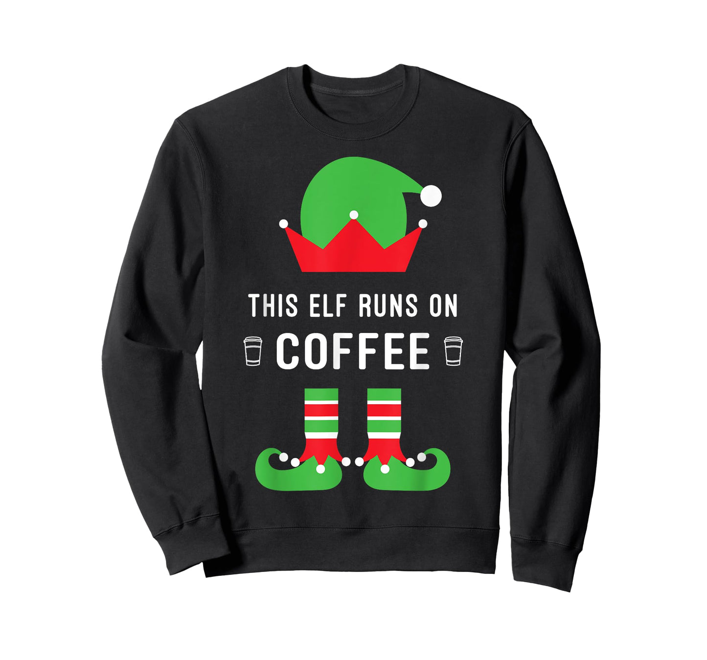 This Elf Runs On Coffee Funny Christmas T-Shirt