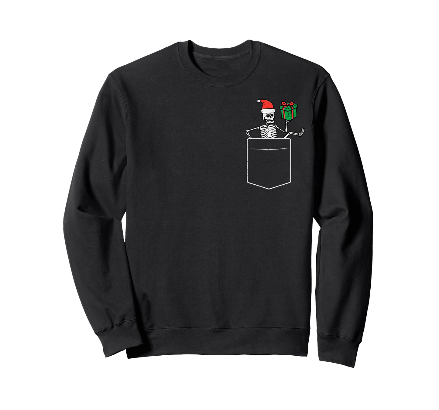 Christmas Skeleton Santa Pocket Xmas Men Boys Kids Women T-Shirt
