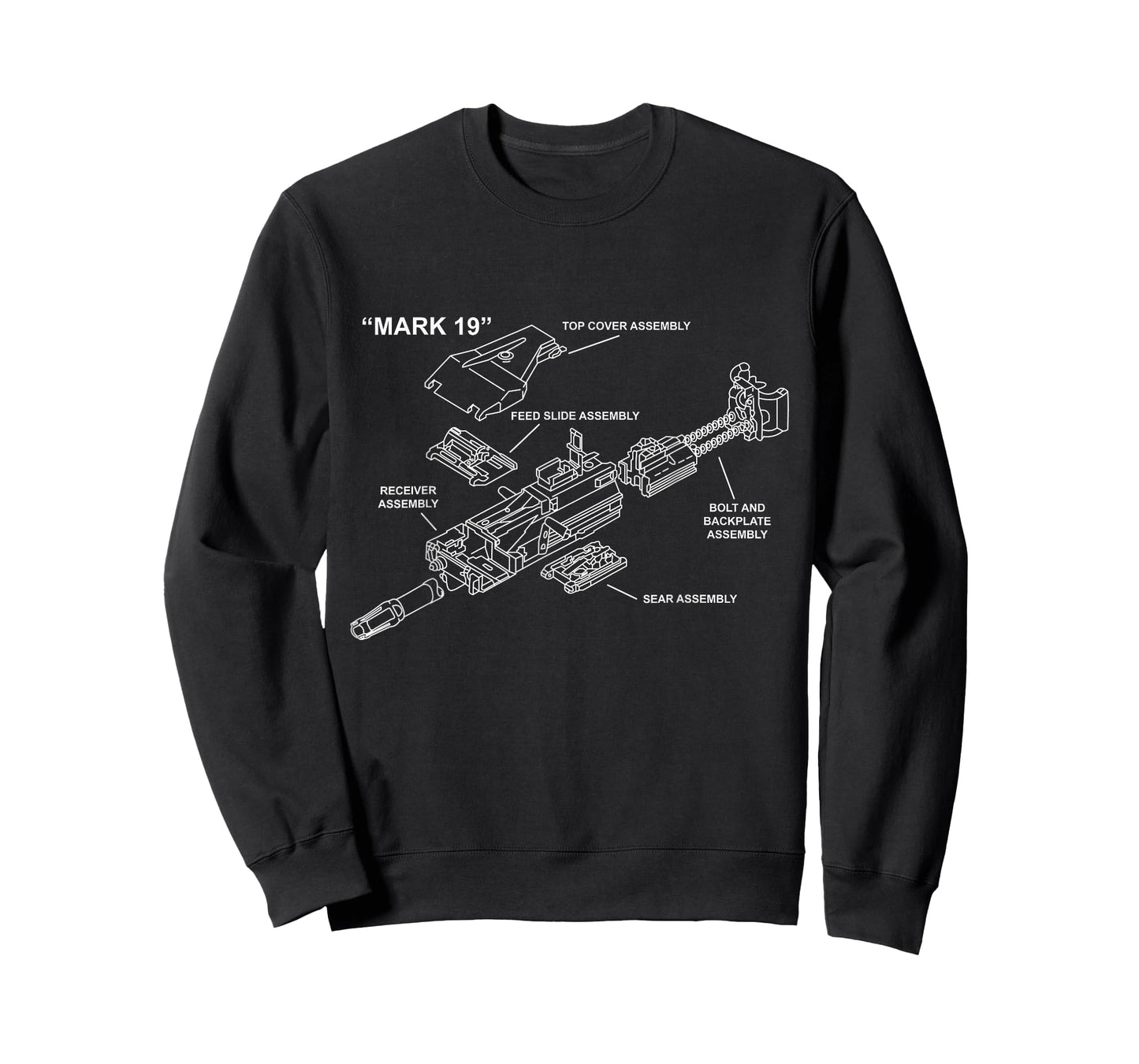 Mark 19 Gun Parts Diagram Schematic MK19 Grenade Launcher T-Shirt