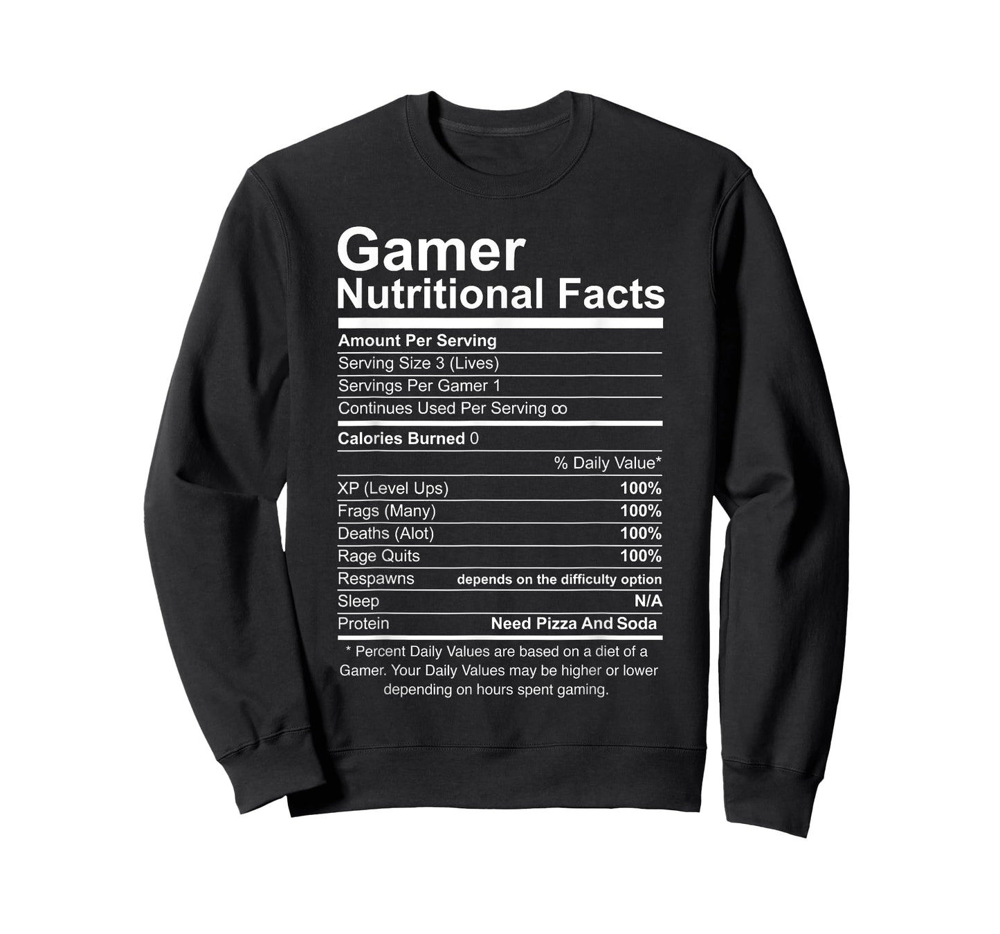 Gamer Nutritional Facts Cool Gamer Video Game Funny T-Shirt