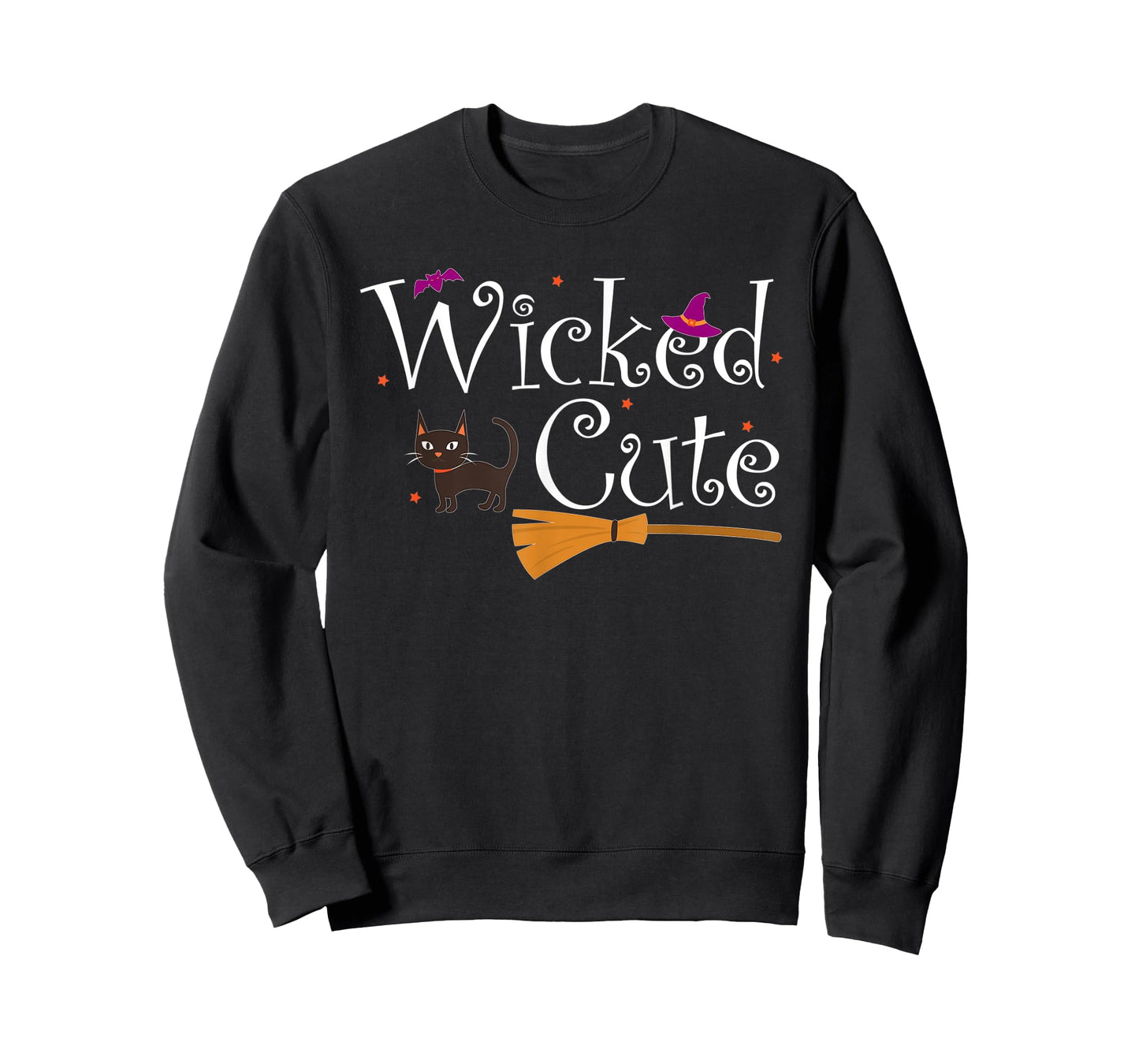 Wicked Cute Witch Halloween Costume Cat Broom Hat Gift T-Shirt for Men Women Kids