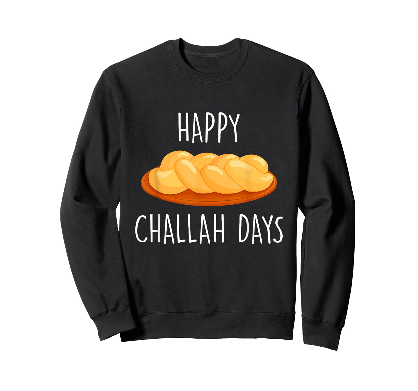 Happy Challah Days Hanukkah T-Shirt - Black, Small, Unisex-Adults/Kids, Cotton 60% Polyester 40%, Short Sleeve, Classic Fit, Mandarin Collar, Modern, Celebration, Christmas, All-Ages, Casual, T-Shirt