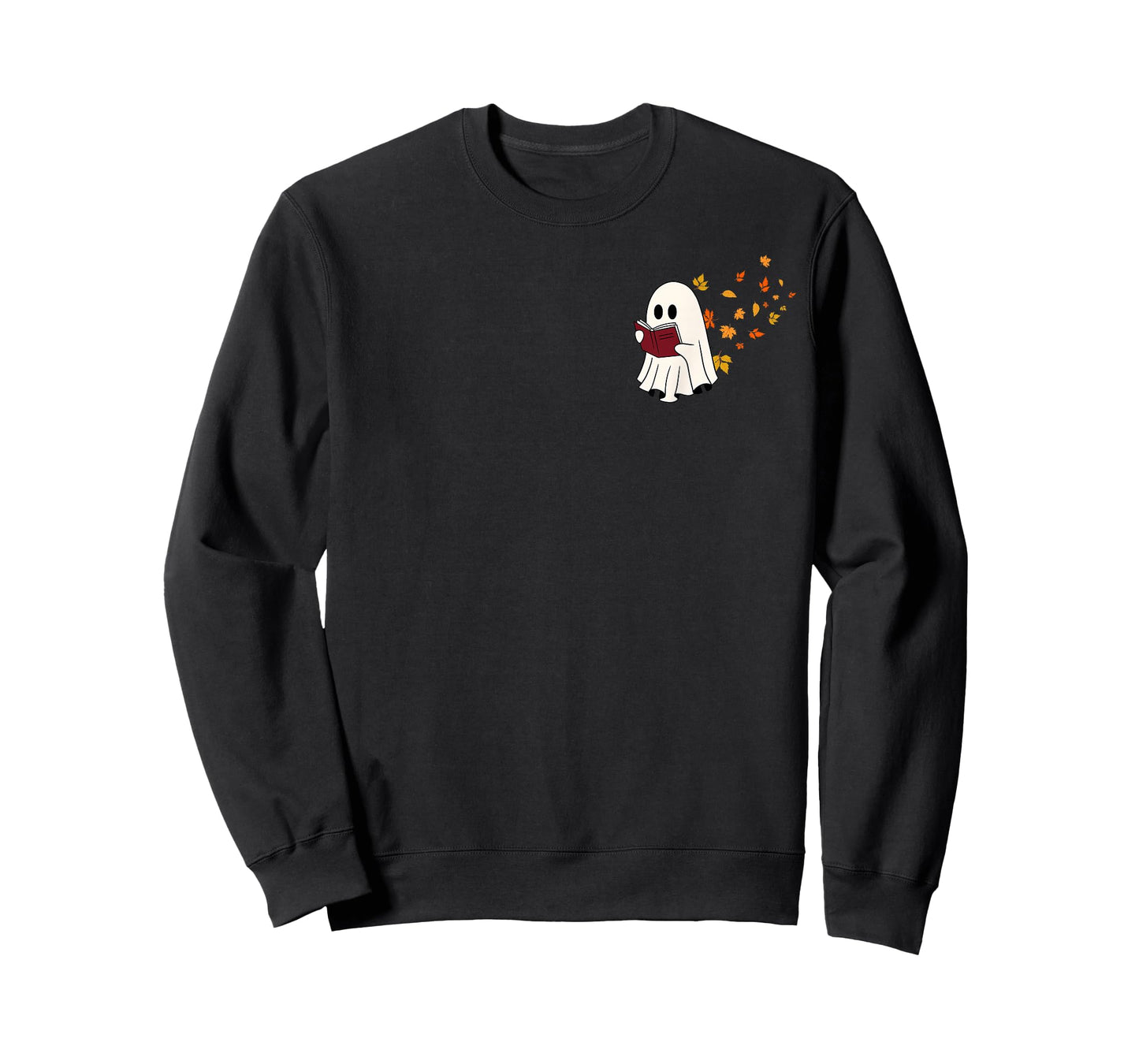 Cute Little Ghost Reading Book Under Fall Leaves Women Men T-Shirt