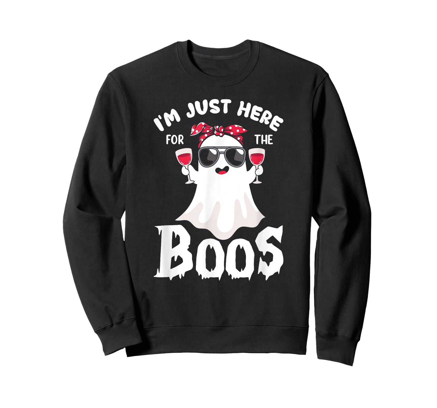 Funny Halloween, Just Here for the Boos, Ghost Drinking Wine T-Shirt